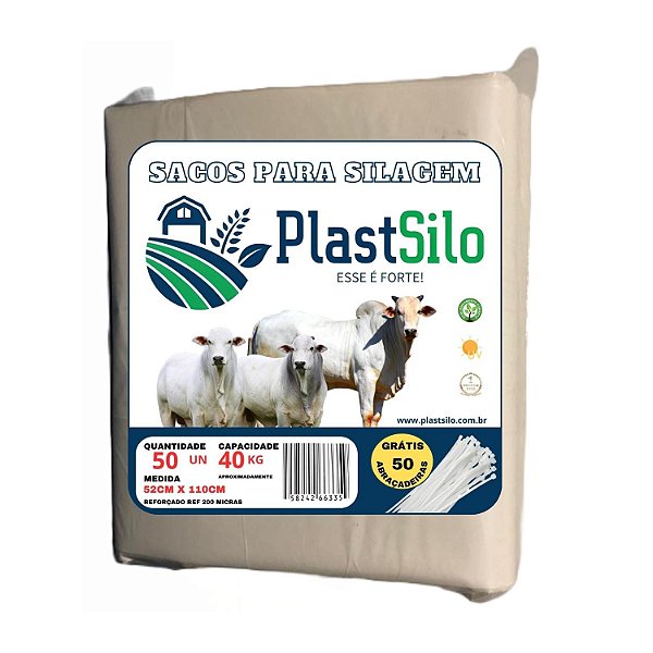 Saco Para Silagem Branco Pacote Com 50 Unidades + 50 Abraçadeiras