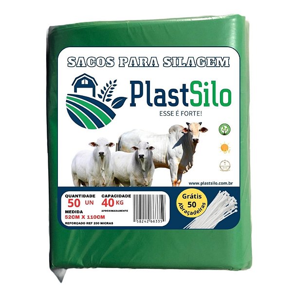 Saco Para Silagem Verde Pacote Com 50 Unidades + 50 Abraçadeiras