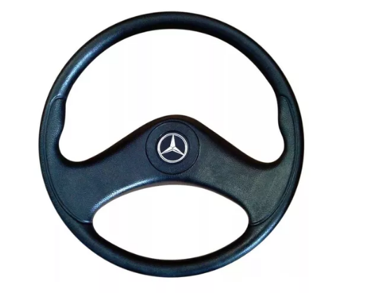 VOLANTE DIREÇÃO PRETO COM ESTRIA E CHAVETA EMBLEMA 43CM - MERCEDES 709 / 710 (6954647001 / 002282)