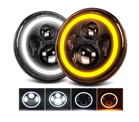 Farol 7 Polegadas Redondo Angel Eyes led