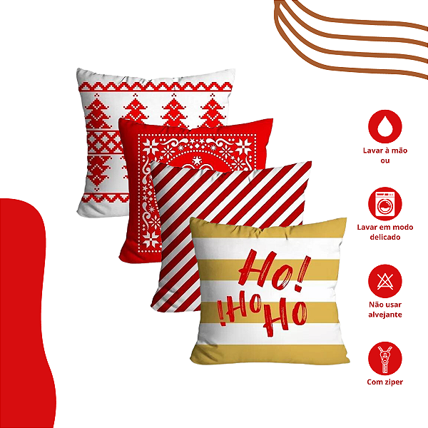 Capas De Almofada 45x45 Estampadas Festa Natal C Ziper Kit 4