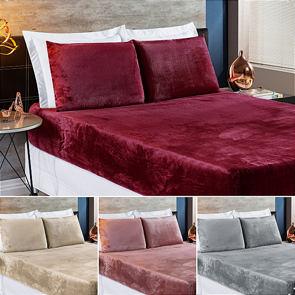 Lençol De Cama Padrão E Fronha De Plush Para Dias Frio 3 Pçs