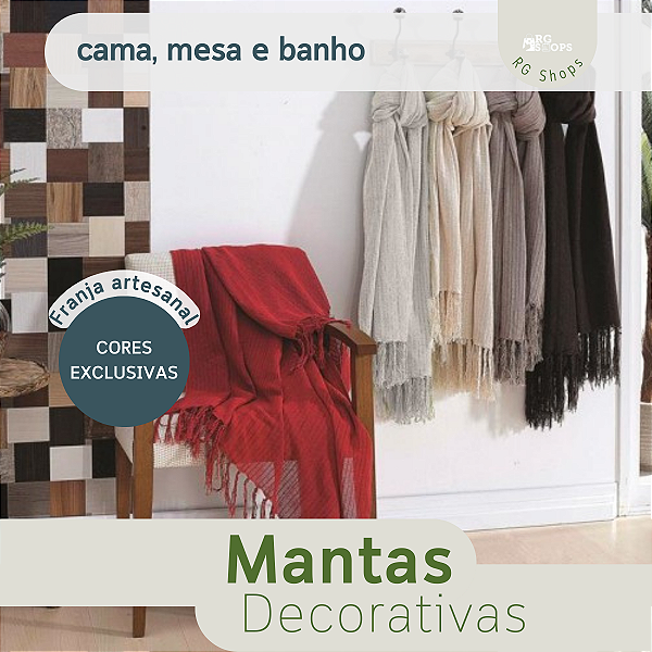 Manta Para Sofá 180cm x 120cm Xale de Sala ou Quarto Detalhe de Franja