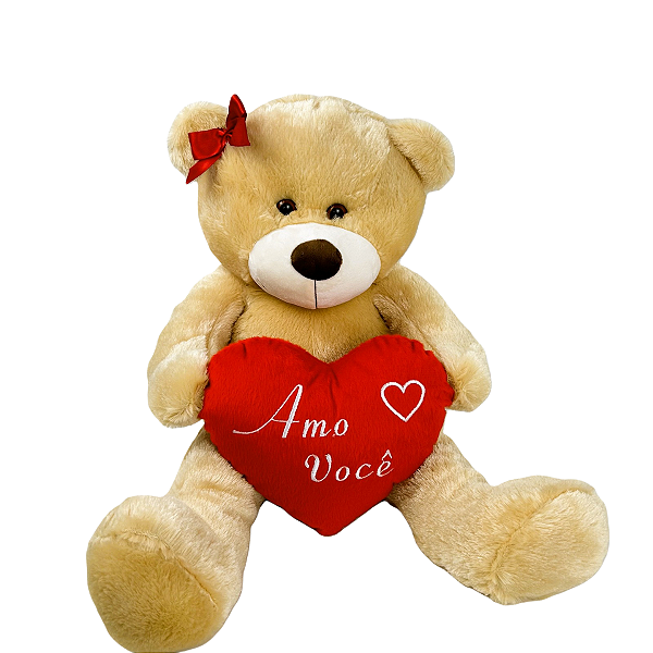 Urso De Pelúcia Com Coração 28cm Sentado Amo Você Apaixonado