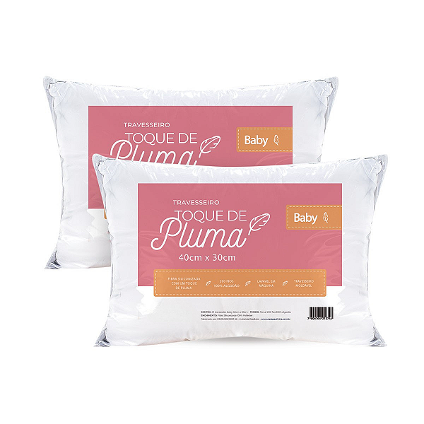 Kit 2 Unds Travesseiro Bebê 40x30 Percal Toque Pluma 200Fios