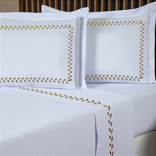Jogo de Lençol Completo Cama Queen Bordado 4 Pçs Algodão