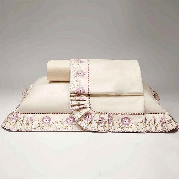 Jogo De Lençol Queen 4 Peças Percal 180 Fios Bordado Luxo