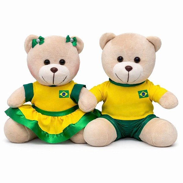Casal Ursinhos Pelúcia Brasil Copa Do Mundo Decoração Futebol Torcida