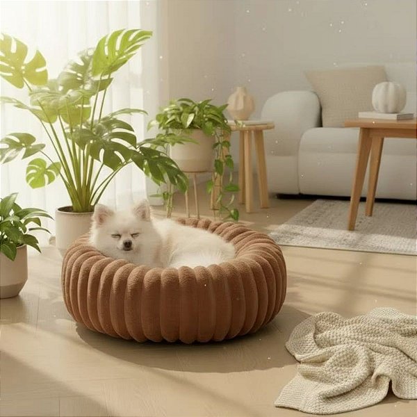 Caminha Pet Redonda Canelada 60x60 Macia Para Cães E Gatos