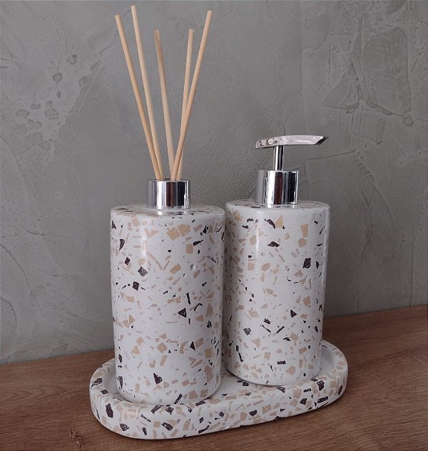 Kit banheiro granilite marrom/palha - 3 peças