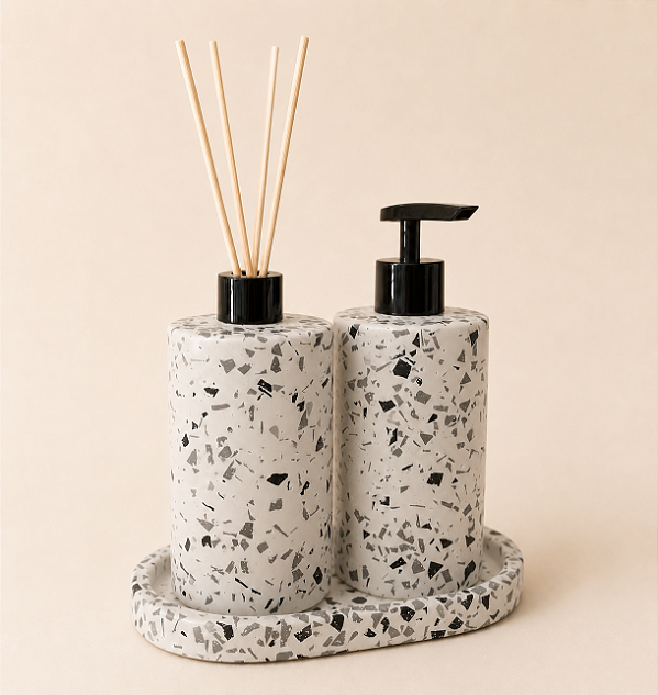 Kit banheiro granilite preto/cinza - 3 peças