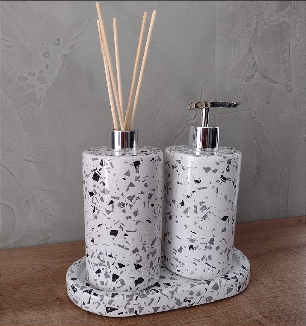 Kit banheiro granilite preto/cinza - 3 peças