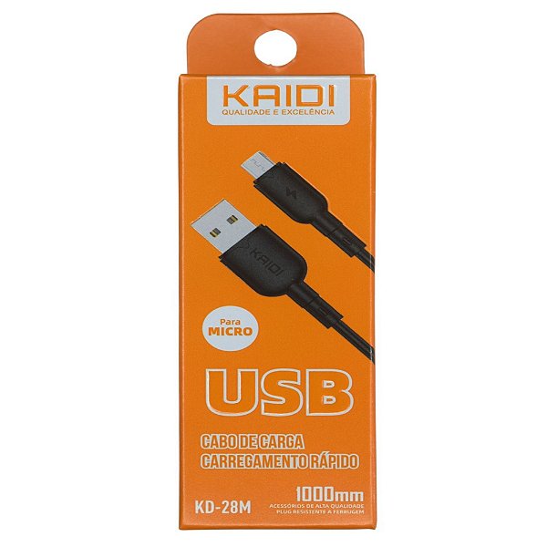 Cabo Carregador Kaidi Micro USB V8 KD-28S / KD-28M