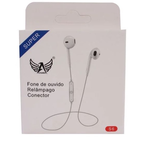 Fone sem fio Bluetooth Recarregável Altomex S6 Microfone Esportivo Branco