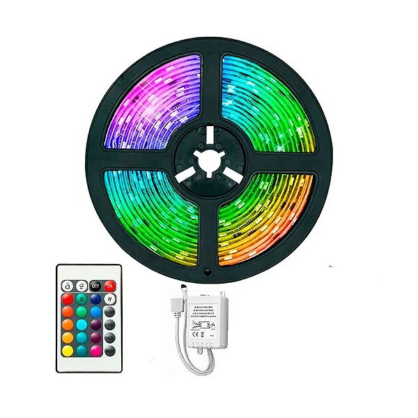 Kit Completo Fita LED RGB 5 Metros – Iluminação Colorida com Controle e Fonte