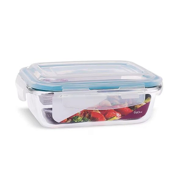 Pote Vidro Retangular Tampa Hermética com 4 Travas 640ml - Quality House