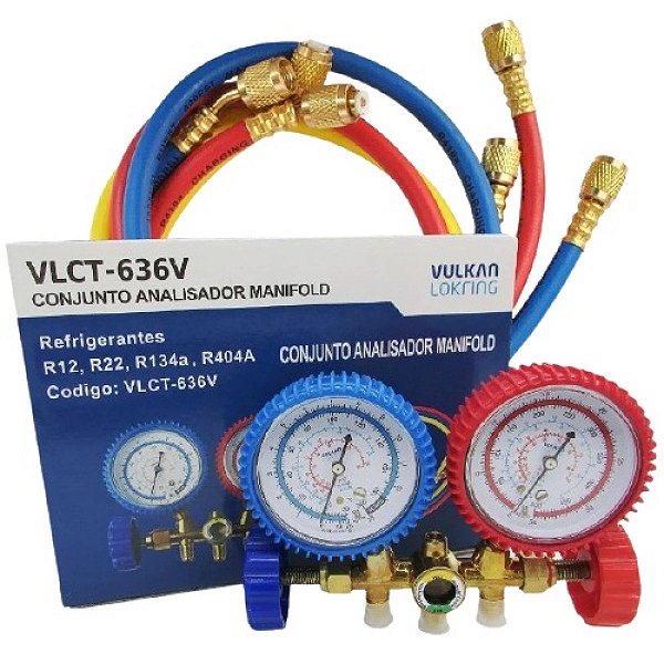 Conjunto Manifold para R12/R22/R134A/R404A Com Mangueiras 90CM Vulkan