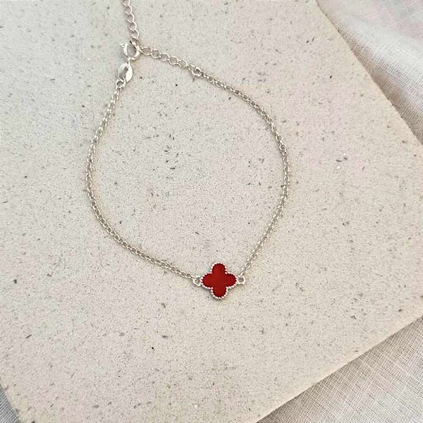 Pulseira Trevo Vermelho | Prata 925