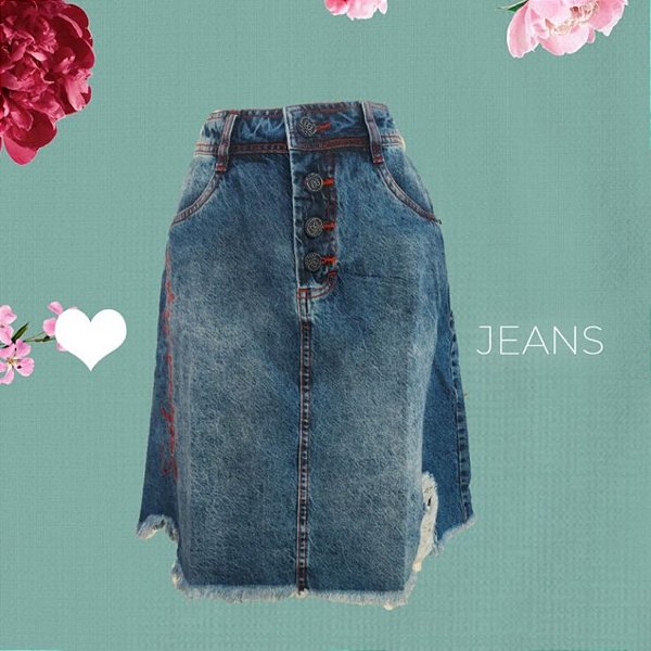 Saia Azul Jeans Bordado Industrial
