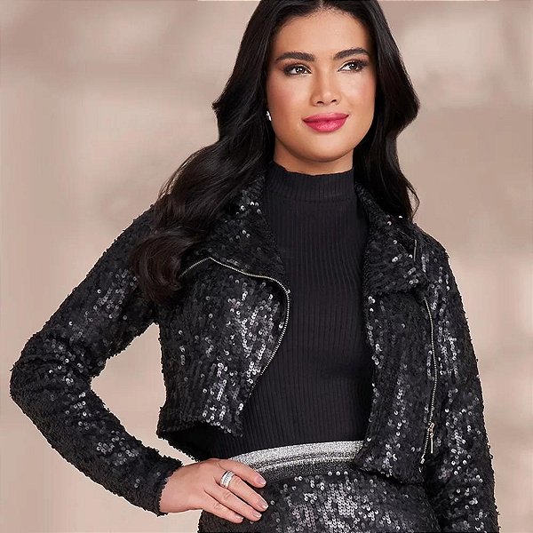Jaqueta Cropped Preta Paêtes