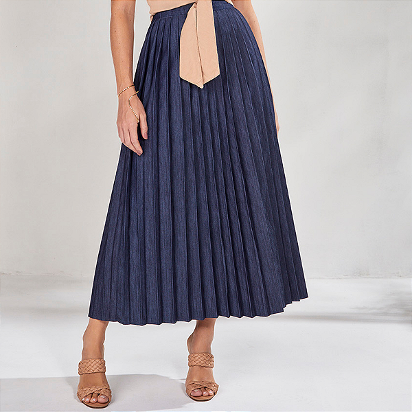 Saia Jeans Plissada 95CM