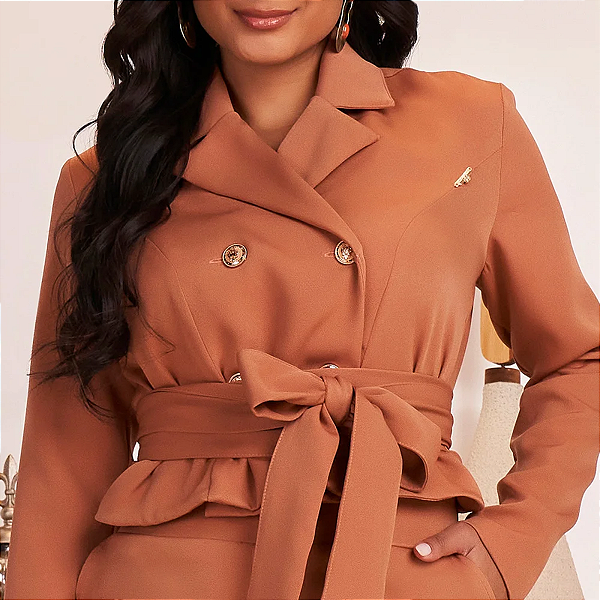 Blazer Marrom Alfaiataria Manga Longa