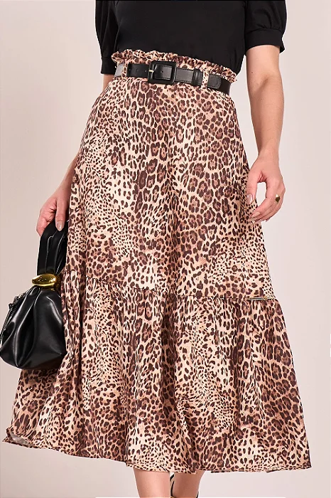 Saia Animal Print Midi Godê Fascinius