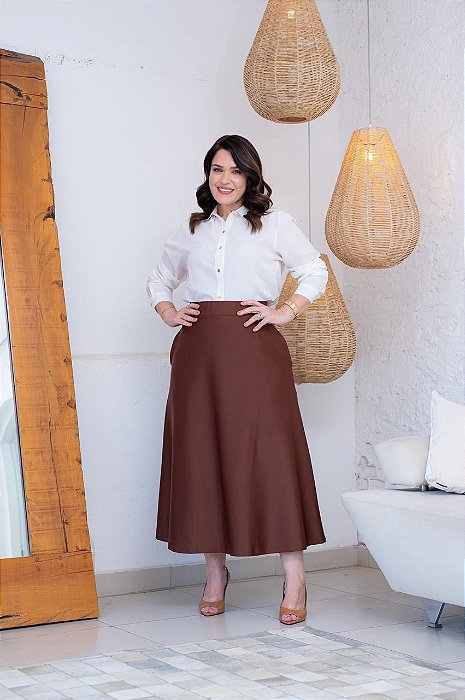 Saia Malha Prada Poliamida Marrom