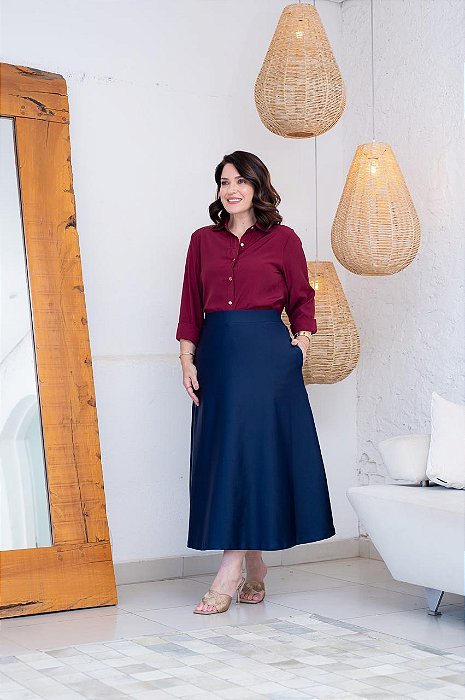 Saia Malha Prada Poliamida Azul Marinho