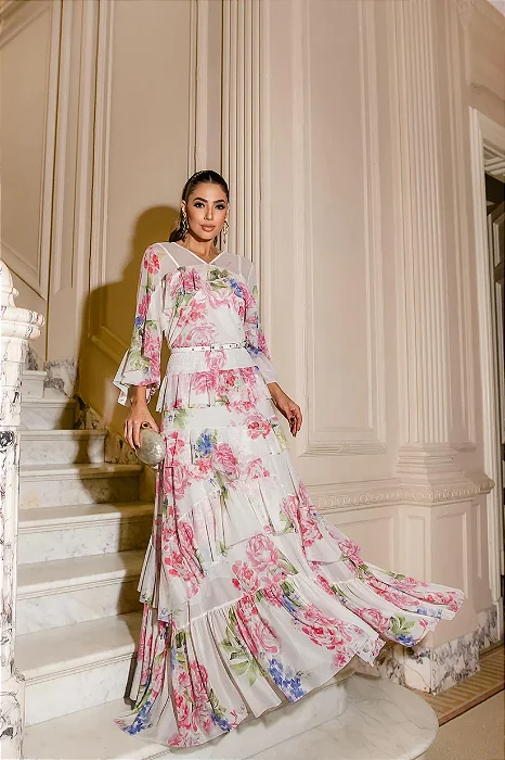 Vestido Luzia Fazzolli Tule Estampado Floral Vestido Luzia Fazzolli Tule Estampado Floral