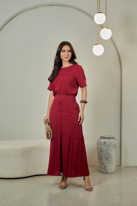 Conjunto Blusa e Saia C/ Botões