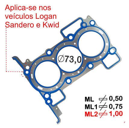 JUNTA CABECOTE METALICA KWID LOGAN SANDERO 1.0 12V 3CIL 16/... (1,00MM)