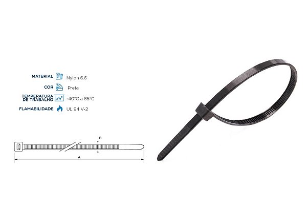 ABRACADEIRA NYLON PRETA 200 X 3,6 MM (200 UN)