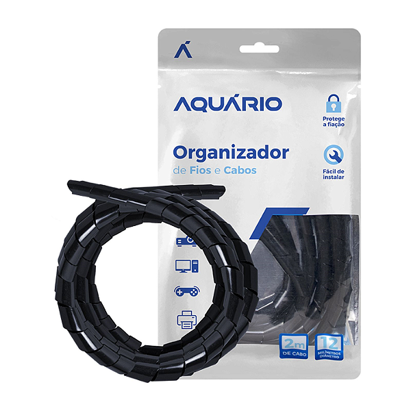 Organizador de Fios e Cabos de 12mm Preto com 2 metros