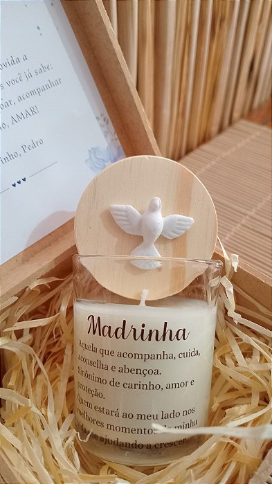 Caixa convite Padrinhos batizado com Vela Aromática