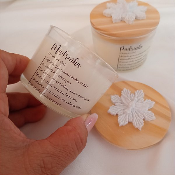 Vela aromática 100g com Aplique Divino Espírito Santo, Lembrancinha Batizado, Personalizada