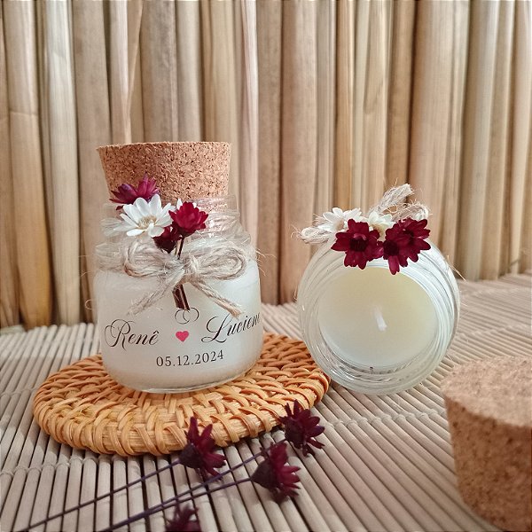 Kit 10 Mini Vela aromática com flores, lembrancinha Casamento, Batizado, Aniversário, Personalizada