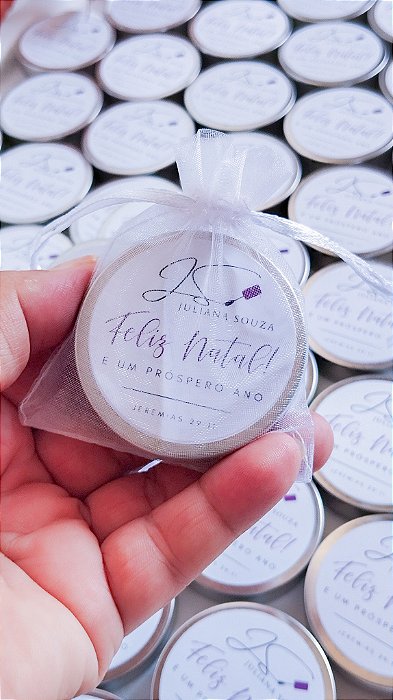 Kit 10 velas na latinha 20g no saquinho de organza, Casamento, Batizado, Aniversário, Personalizada