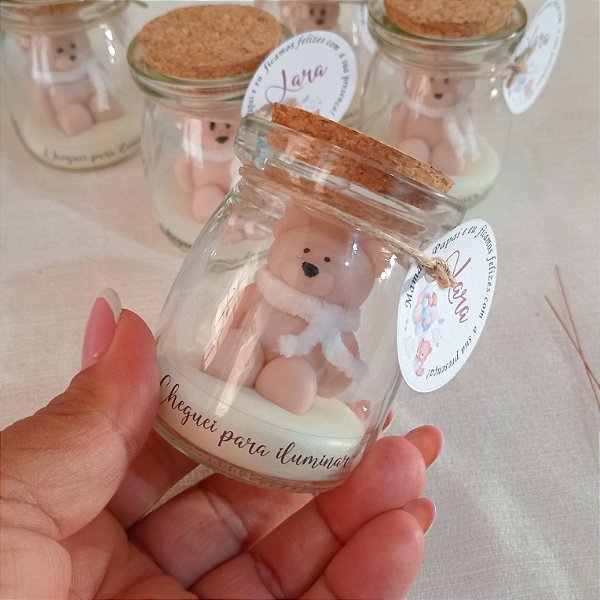 Kit 10 Velas ursinho no pote, Lembrancinha Maternidade, Chá de bebê, Aniversário, Personalizada