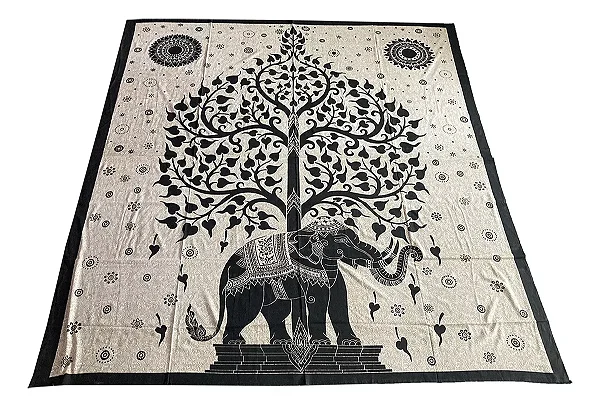 Canga Gigante Indiana - Estampa Elefante e Arvore da Vida 2,30 x 2,10