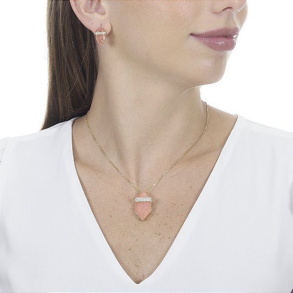 Conjunto Losango Com Fusion Salmão Com Cravação Em Micro zircônia