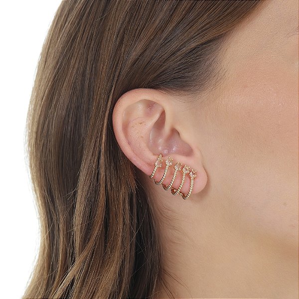 Brinco Ear Cuff 5 Garras Com Zircônia Bege Nas Pontas