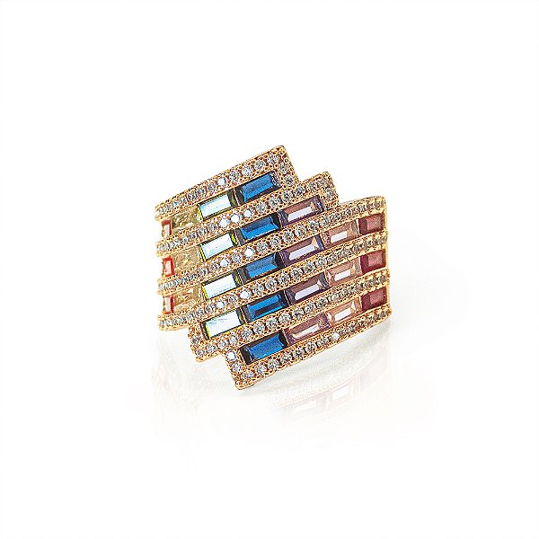 Anel Zircônias Coloridas Com Acabamento Em Micro Zircônia Cristal
