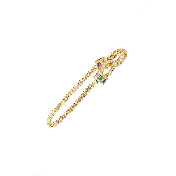 Pulseira Com Fecho Mosquetão Em Micro Zircônia Cristal E Detalhes Em Zircônia Colorida