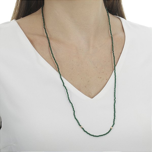Colar Longo Cristais Zircônia Verde Musgo