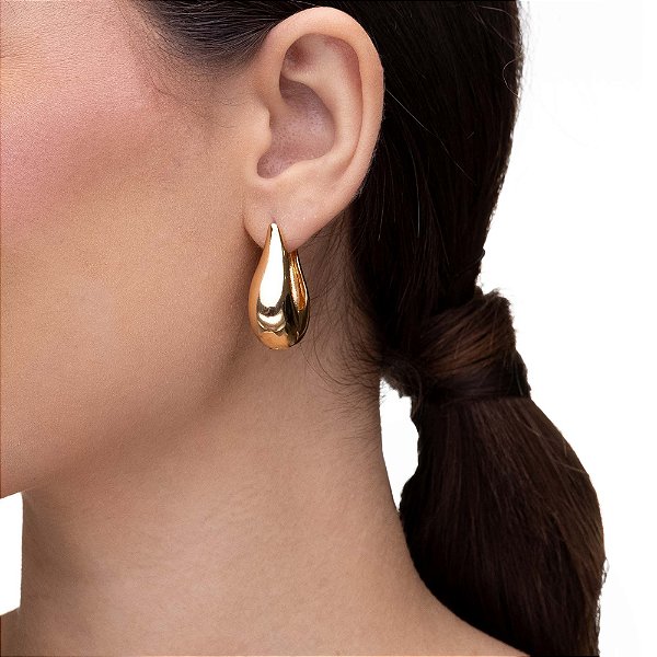 Brinco Argola Gota Dupla Lisa Grande Com Fecho Clique