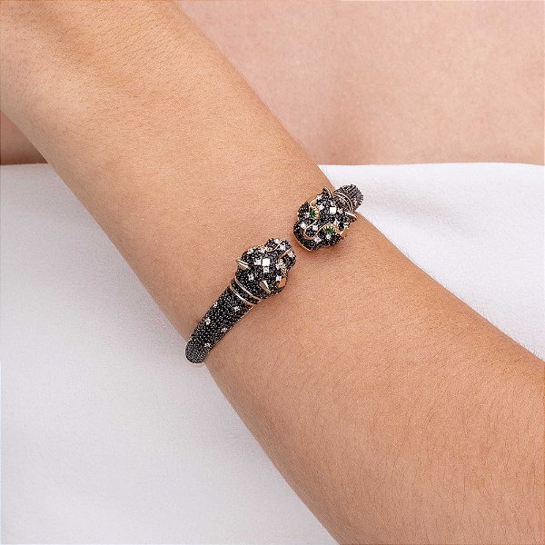 Bracelete Pantera Negra Com Detalhes Em Micro Zircônias Cristais