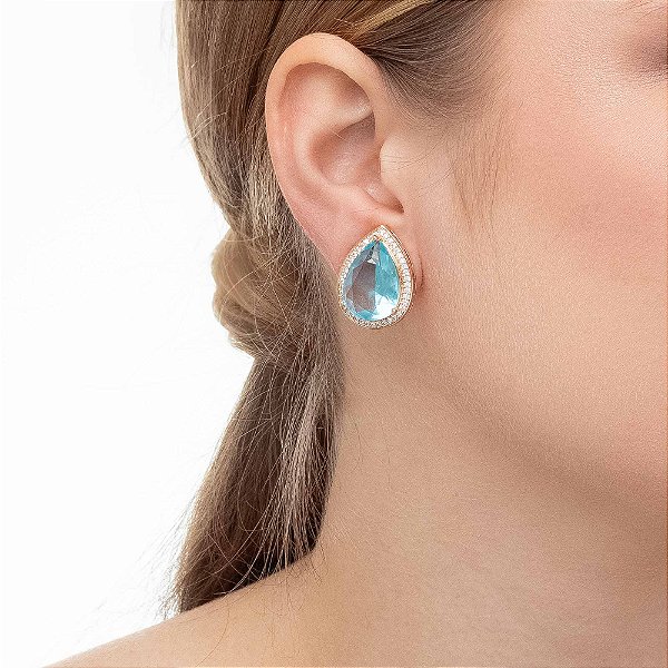 Brinco Gota Coroa Com Acabamento Em Micro Zircônia Cristal