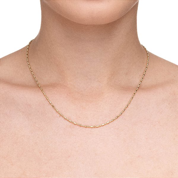 Choker Palito e Bolinhas 45cm Ouro 18K