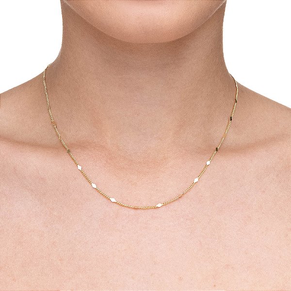 Choker Grume Batida Losango 45cm Ouro 18K